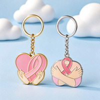 Porte-clés en métal personnalisé, breloque promotionnelle de porte-clés de sensibilisation au cancer du sein avec ruban rose