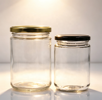 Vente en gros de pots en verre ronds transparents à large ouverture de 350 ml (12 oz) avec couvercle en verre, adaptés aux épices, au miel, aux noix et au stockage des aliments