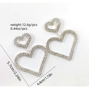 Women Luxury Shiny Full White Rhinestone <strong>Heart</strong> <strong>Dangle</strong> <strong>Earrings</strong> Fashion Personality Hollow Out Two <strong>Heart</strong> Pendant <strong>Earrings</strong> - Product Image 5