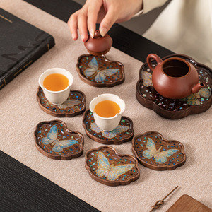Ebony Butterfly <b>Teacup</b> Coaster Irregular Shape Chinese Style Heat Insulating Tea Tray - Product Image 3