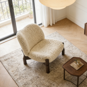 Canapé individuel nordique en tissu Teddy, fauteuil de lecture minimaliste, cadre en bois massif, rembourrage confortable, siège de coiffeuse esthétique pour la maison - Product Image 4