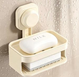 Support mural à ventouse double couche pour savon, sans perçage, avec égouttoir suspendu pour salle de bain, douche, éponge et rangement d'accessoires de bain - Product Image 1