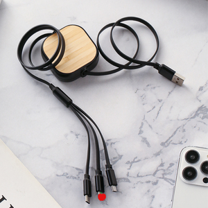 도매가 다기능 충전기 대나무 <span class=keywords><strong>3</strong></span> in 1 데이터 케이블 리트랙터블 USB-C 고속 충전 모바일폰용 - Product Image 5