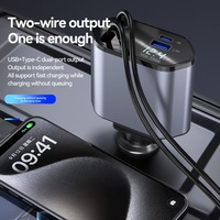 Chargeur de voiture rétractable 120W 4-en-1 Charge rapide Fonction stéréo universelle 12-24v Garantie 1 an Adaptateur allume-cigare 4