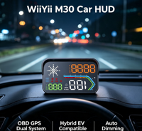 WiiYii M30 HUD para Auto con OBD GPS Híbrido Compatible con Vehículos Eléctricos, Alarma de Exceso de Velocidad, Brújula, Temperatura de Combustible y Agua, Atenuación Automática