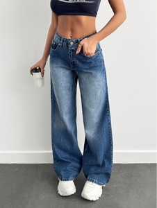 Pantalon en denim décontracté pour femme, 100% coton, respirant, taille basse, Y2K, coupe botte droite - Product Image 3
