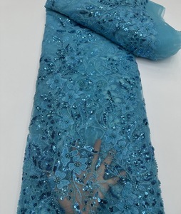 2026 March Adorable Lace Designs 5 Yards Pretty Lace Fabrics Royal <strong>Blue</strong> Beaded Lace <strong>Materials</strong> - Product Image 1