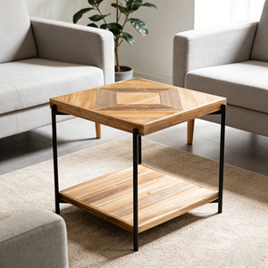 Support d'exposition <span class=keywords><strong>en</strong></span> <span class=keywords><strong>bois</strong></span> de <span class=keywords><strong>sapin</strong></span> et métal - Table d'appoint carrée à 2 niveaux pour la <span class=keywords><strong>décoration</strong></span> du salon et du bureau - Product Image 2
