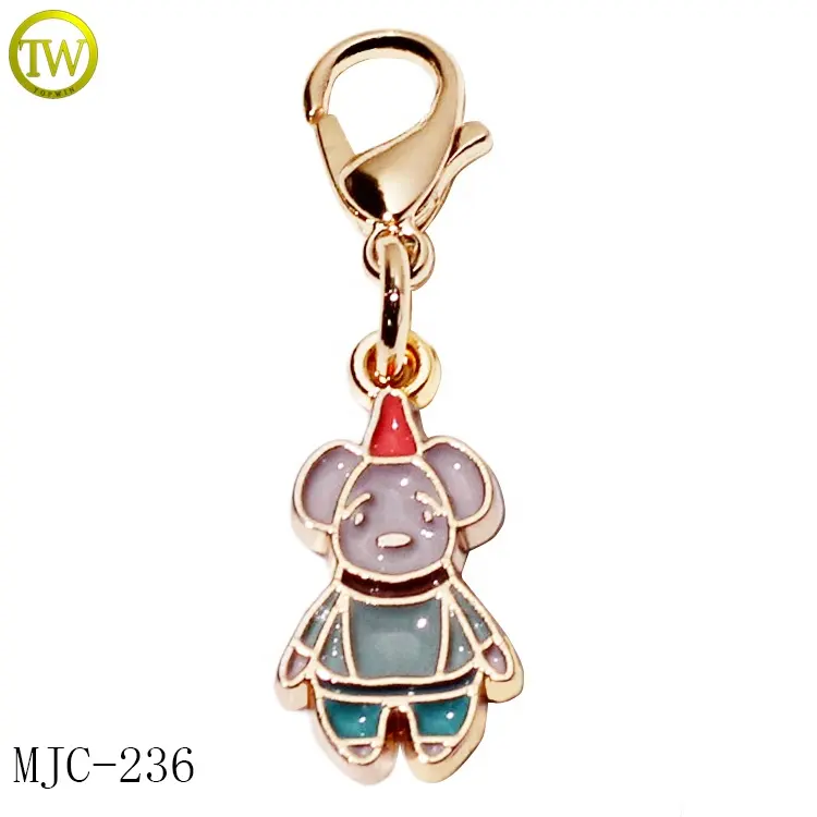 Custom keychain accessory bear logo charms enamel jewelry fitting embossed metal pendant with clasp
