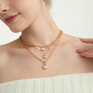 Elegante Conjunto de Collar de Zirconia con Engaste de Bisel de Acero Inoxidable, Colgante Geométrico, Joyería de Moda, Regalo, Cadena para Clavícula - Product Image 3