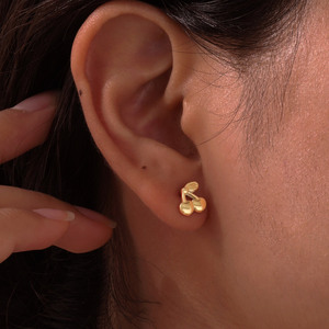 18K PVD Gold Cherry Stud <b>Earrings</b> | Stainless Steel <b>Cute</b> Fruit <b>Earrings</b> for Women & Girls | Durable Hypoallergenic & Waterproof - Product Image 4