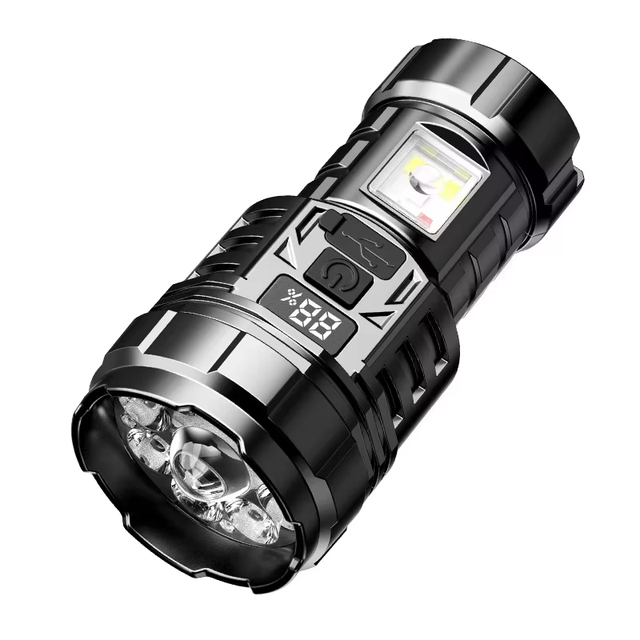 New Cross-Border AA ABS LED Camping Flashlight IP65 Waterproof 200-300m Beam Distance Rechargeable USB Portable Multi-Function