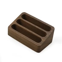 Porte-cartes de visite géométrique à trois compartiments en bois massif avec support à pendule pour rangement de bureau et cadeaux d'affaires