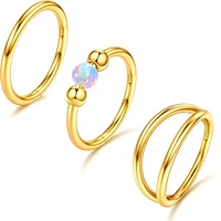 Set Anting dan Cincin Hidung Gaya Punk dengan Inlay Opal dari Baja Tahan Karat 316L dan Lapisan Emas 24K Perhiasan Tubuh Unisex untuk Pesta.