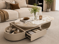Table basse moderne en marbre ovale, durable, avec cadre en bois écologique, de style minimaliste et luxueux, avec tiroir de rangement, pour salon et appartement