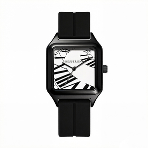 Quartz <b>Watch</b> Alloy Rubber Band 3BAR Water Resistant Sport Fashion Analog Square <b>Case</b> 42mm Mineral Glass 12.5mm Thickness - Product Image 5