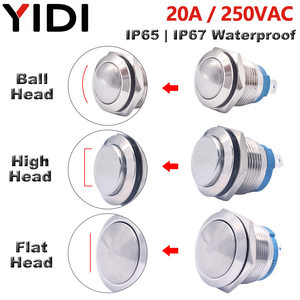 16mm 19mm 22mm 20A 250VAC Interruptor de botón de metal a prueba de agua 2 4 <span class=keywords><strong>6</strong></span> pines Bola plana de enganche momentáneo Botón pulsador LED de cabeza alta - Product Image 2