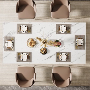 Table à manger en pierre frittée FYZK, mobilier contractuel, 6 places, plateau en marbre, base dorée, fournisseur en gros pour l'hôtellerie, les villas <span class=keywords><strong>et</strong></span> les restaurants - Product Image 5
