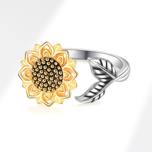 Fashion Sunflower Anxiety Spin Finger <b>Rings</b> Copper Gold Plated Rotating Freely <b>Stress</b> Relief Flower Fidget Jewelry For Girls - Product Image 4