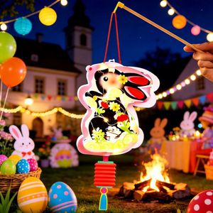 Easter Decorations Egg Bunny Window Light Battery Operated <b>Rabbit</b> Shaped Lantern LED Hanging Festival Supplies <b>Lighting</b> Decor - Product Image 2
