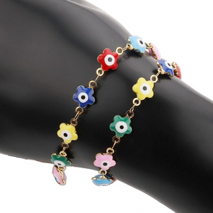 Chaîne de taille et bracelet 3D en acier inoxydable émaillé double face, motif œil turc coloré et fleur, accessoires - Product Image 4