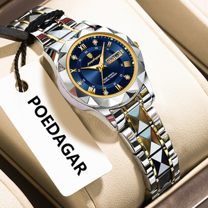 POEDAGAR Montre Femme de Luxe à Diamants en Acier Inoxydable Étanche Lumineuse à Quartz avec Affichage Jour et Date - Product Image 1