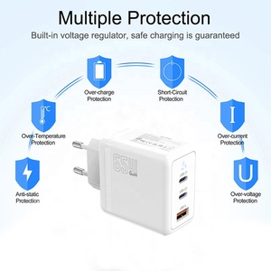 Chargeur mural USB-<span class=keywords><strong>C</strong></span> PD 65W GaN double type <span class=keywords><strong>C</strong></span> et USB-A avec prise EU premium pour MacBook Pro/Air, ordinateur portable et mobile - Product Image 5
