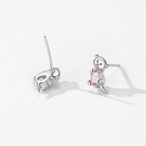 Pendientes de tuerca personalizables de cobre con circonita rosa de corte ovalado, serie Animal, plata de ley S925, con diseño de koala lindo para mujer - Product Image 3