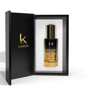 Flacon compte-gouttes en verre givré personnalisé de 30 ml (1 oz) avec bouton-poussoir et épaule plate, vide, pour sérum cosmétique, avec boîte - Product Image 2
