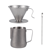 Ensemble de café artisanal pour barista professionnel, filtre à café conique, aiguille à café en acier inoxydable 304 et pichet à mousse