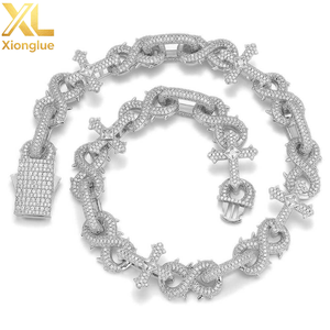Collier en argent micro-pavé de zircons pour homme, avec croix à 8 épines et chaîne cubaine, bijoux de personnalité - Product Image 6