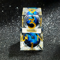 Dés polyédriques en résine, œil de dragon, noyau liquide, bords tranchants, faits à la main, lot de 7, écologiques, D20, jeu de dés pour Dungeons & Dragons, noir et bleu