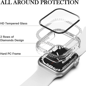 Coque de montre en verre trempé de luxe avec diamants pour Iwatch 7 49mm 45mm 44mm 42mm 40mm 41mm 38mm, coque de montre scintillante pour fille - Product Image 4