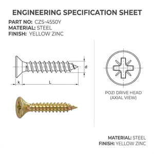 <span class=keywords><strong>Viti</strong></span> Autofilettanti a Doppia Testa Incassata Pozi Drive in Acciaio al Carbonio Zincato Giallo da 70mm, 80mm, 100mm per Pannelli in Truciolato e Legno - Product Image 3