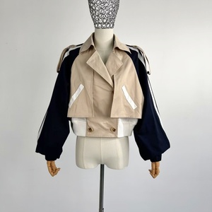 <span class=keywords><strong>Trench</strong></span>-coat <span class=keywords><strong>court</strong></span> bicolore beige et <span class=keywords><strong>bleu</strong></span> <span class=keywords><strong>marine</strong></span>, tendance, à double boutonnage, style décontracté streetwear - Product Image 2