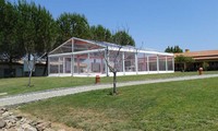 Grande tente de réception en aluminium à portée libre avec toit en PVC transparent, tente de réception extérieure quatre saisons, tente de fête, tente de mariage