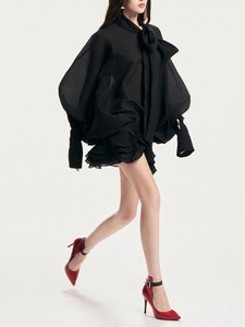 TWOTWINSTYLE da donna in tinta unita pizzo O collo a maniche lunghe a vita alta Mini abito Casual <span class=keywords><strong>con</strong></span> Logo frontale tinta in tinta unita - Product Image 4