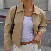 Blouson Bomber Uni pour Femme avec Logo Personnalisé, Vente en Gros, Design Streetwear Décontracté, Fermeture Éclair, Col Rabattu, Poignets Côtelés, Manches Longues