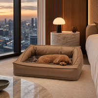 Canapé-lit de luxe pour animaux de compagnie, tissu simili cuir marron café, fausse fourrure de vison, canapé-lit personnalisé pour animaux de compagnie