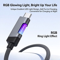 Kabel Pengisian Cepat USB C ke USB C 100W, Kabel Data Tipe C Berjalin dengan Lampu LED Warna-warni untuk Ponsel dan Tablet