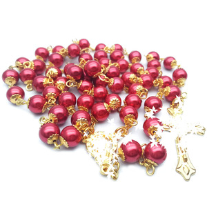 Collier chapelet imitation perles, chaîne dorée, design croix, bijoux unisexe, cadeau - Product Image 2