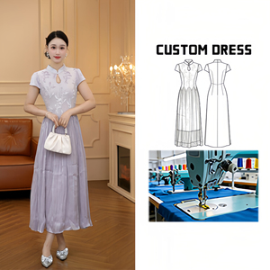 9189 [<span class=keywords><strong>Greo</strong></span> Classic] Nouvelle robe Cheongsam élégante de style chinois, couleur violette, avec taille cintrée et jupe ample, saison printemps, en polyester - Product Image 1