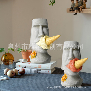 แจกันรูปปั้นชิหางโมอิพร้อมดีไซน์ไอศกรีม งานศิลปะประติมากรรมสำหรับตกแต่งโต๊ะทำงาน - Product Image 4