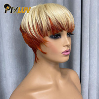 Wig Rambut Manusia Pendek Grosir Tanpa Lem Model Pixie Cut # Wig Pixie Pendek Warna 613/350, Rambut Manusia Asli, Kutikula Tertata Rapi, Rambut Mentah