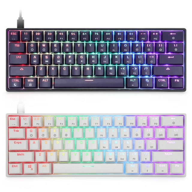 Gaming Keyboard 61 Keys Wire/Wireless BT5.0 Mechanical Keyboard with RGB LED Backlit Programmable Optical Switches