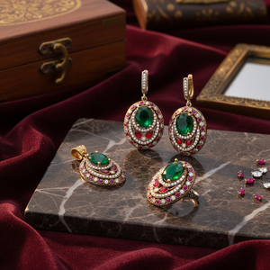 มรกตและทับทิมหินการออกแบบที่แท้จริงชุดขายส่งตุรกี Handcrafted ชุดเงินแฟชั่นอินเทรนด์ - Product Image 3