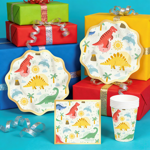 DAMAI Animal Kids Happy Birthday Party Supplies Dinosaur Pattern Petal Shape <b>Disposable</b> <b>Tableware</b> Paper Napkins Cups Plates - Product Image 2
