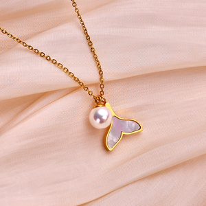 XIXI OEM <span class=keywords><strong>Bijoux</strong></span> En Acier Inoxydable Sieraden Pearl Mujeres 18K Chapado en oro Cadena Shell Sirena Cola Joyería de <span class=keywords><strong>moda</strong></span> Collares - Product Image 4