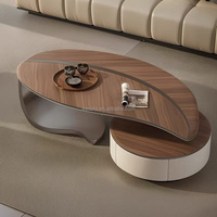Table basse et table à manger en forme de feuille de noyer, design irrégulier, meuble TV, table gigogne en bois avec tiroirs cachés, style moderne et luxueux