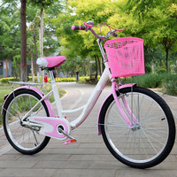 Bicyclette de ville de loisirs au design simple avec siège arrière et panier de rangement
